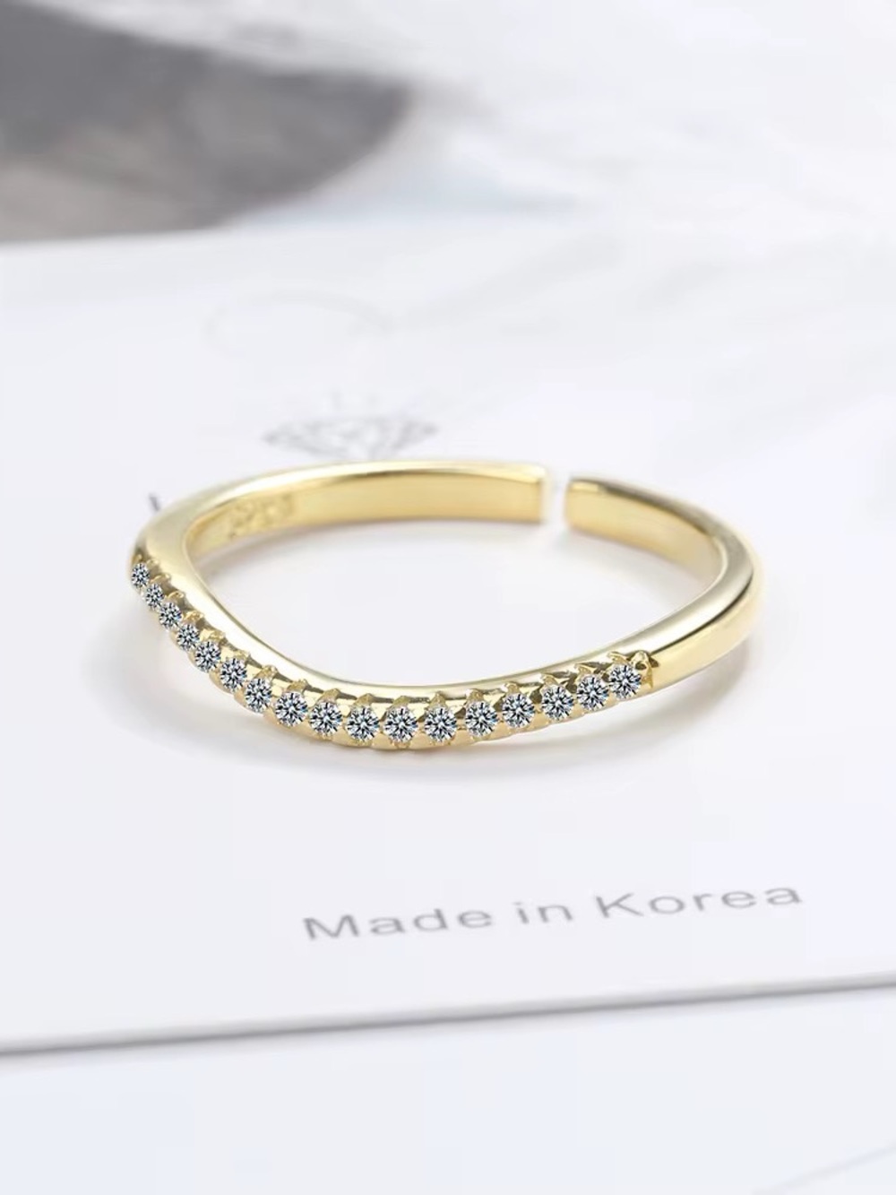 Minimalist Stainless Steel Ring | Open Gold Micro Paved CZ Crystal Ring